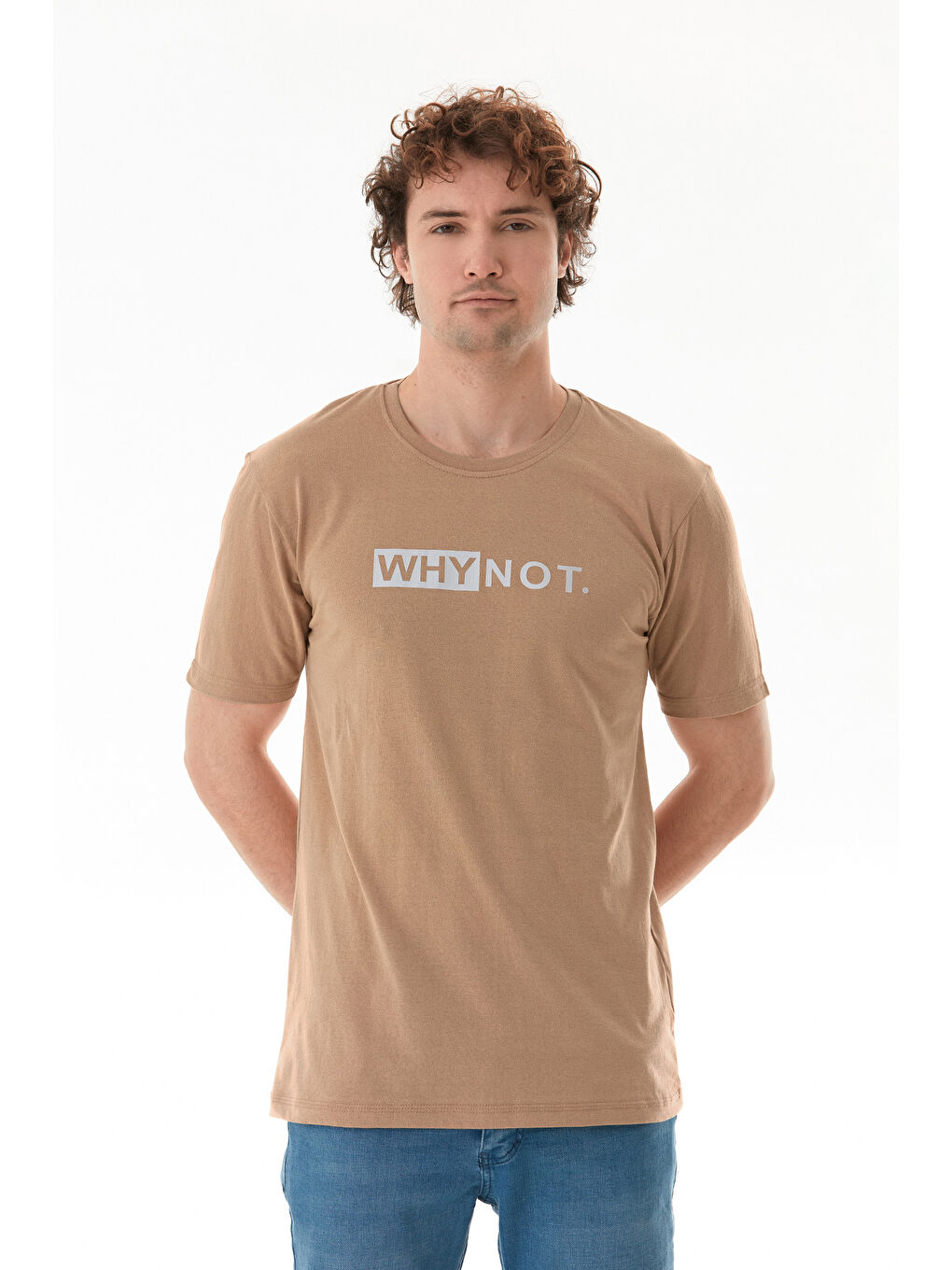 Kahverengi Why Not Yazı Baskılı Bisiklet Yaka Tişört