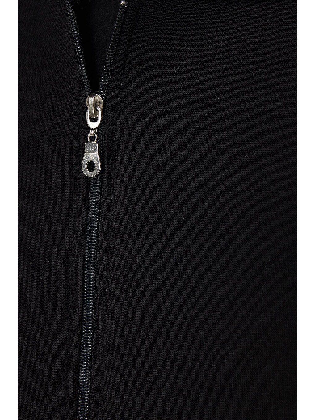Kadın Oversize Geniş Kesim %100 Pamuk Kapüşonlu Fermuarlı Cepli Siyah Sweatshirt-4