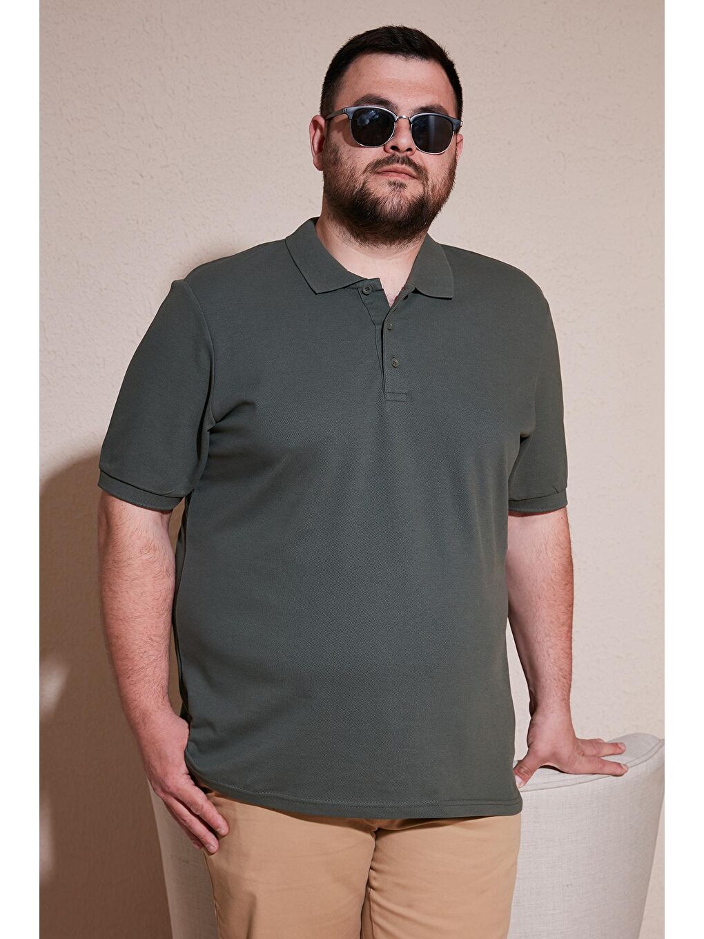Haki Pamuklu Regular Fit Büyük Beden Polo Yaka Tişört Erkek POLO YAKA Tişört 5902127B