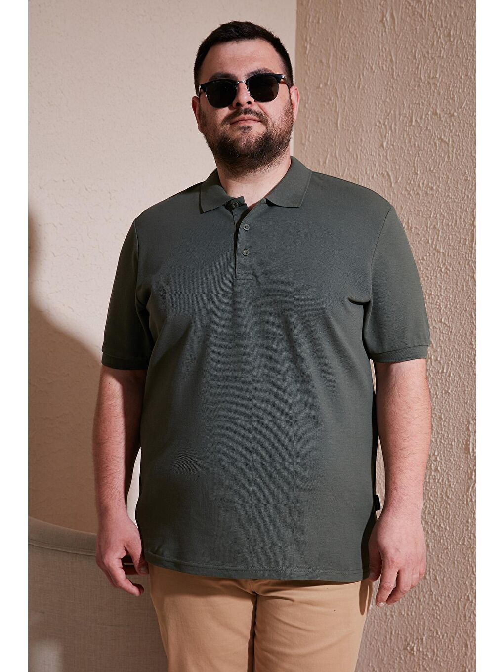 Haki Pamuklu Regular Fit Büyük Beden Polo Yaka Tişört Erkek POLO YAKA Tişört 5902127B-1