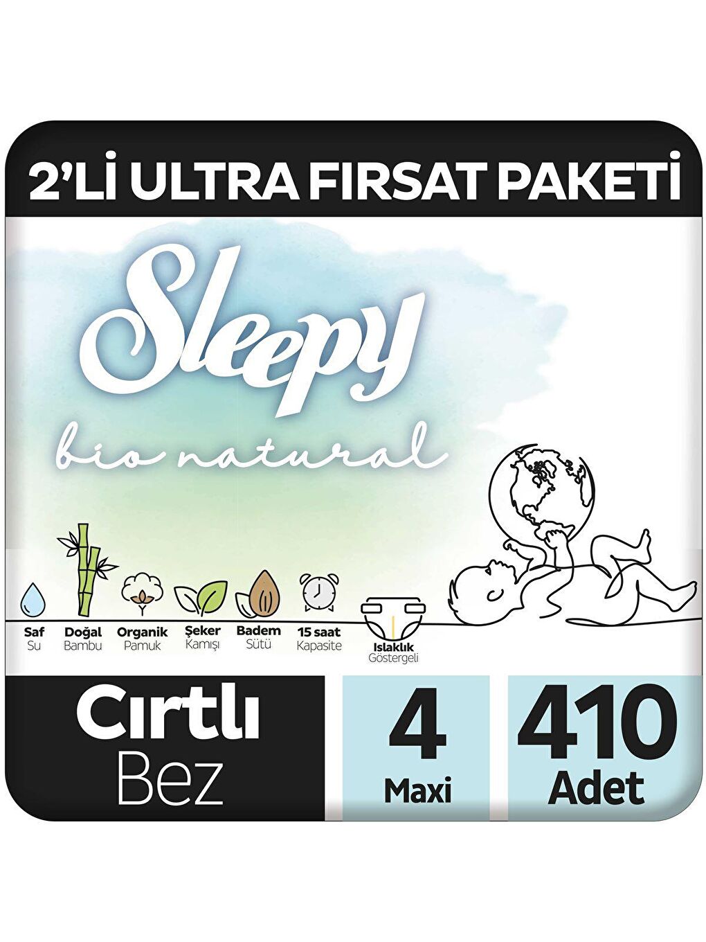 Sleepy Beyaz Bio Natural Ultra Fırsat Paketi Bebek Bezi 4 Numara Maxi 410 Adet