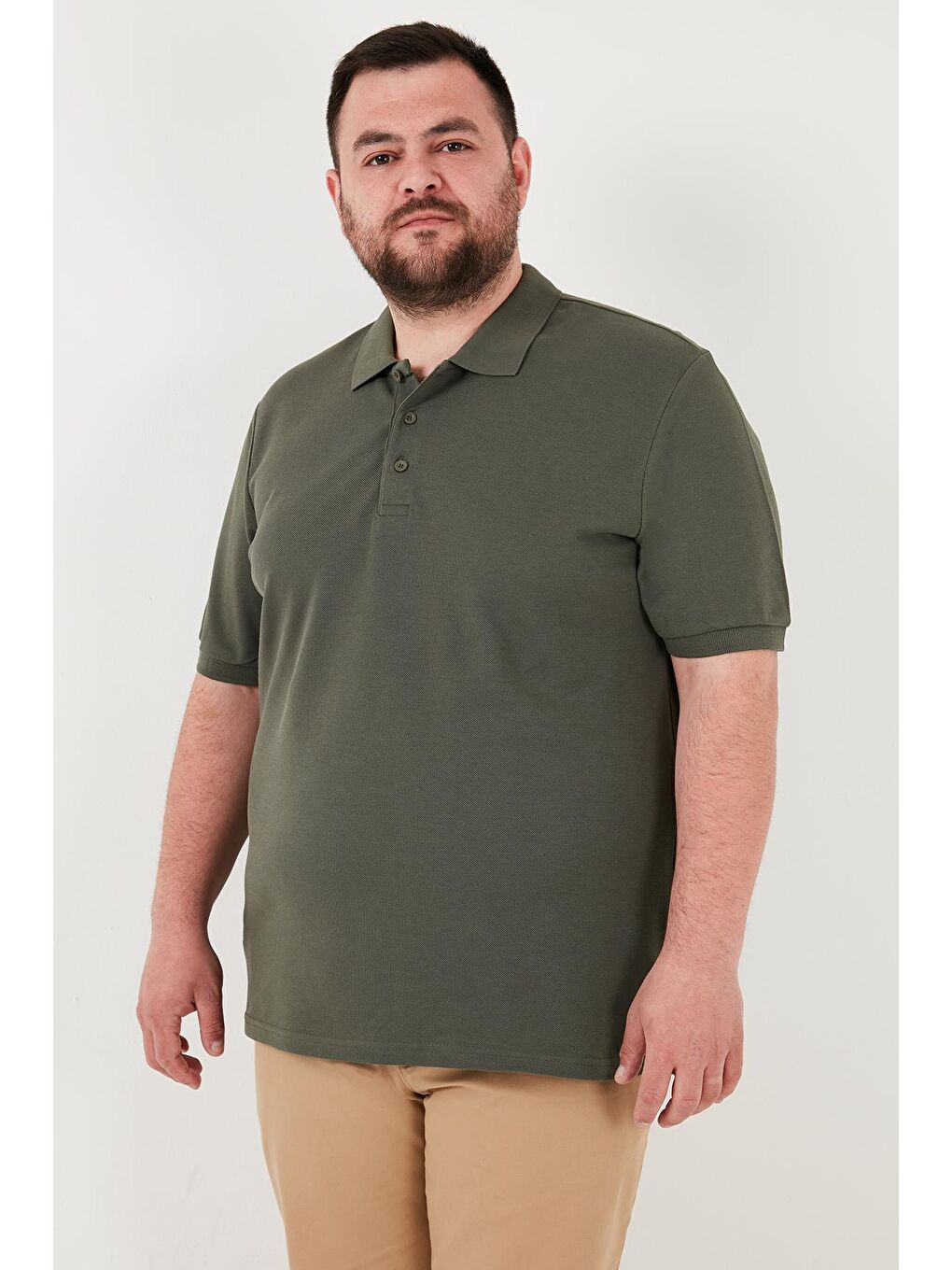 Haki Pamuklu Regular Fit Büyük Beden Polo Yaka Tişört Erkek POLO YAKA Tişört 5902127B-2