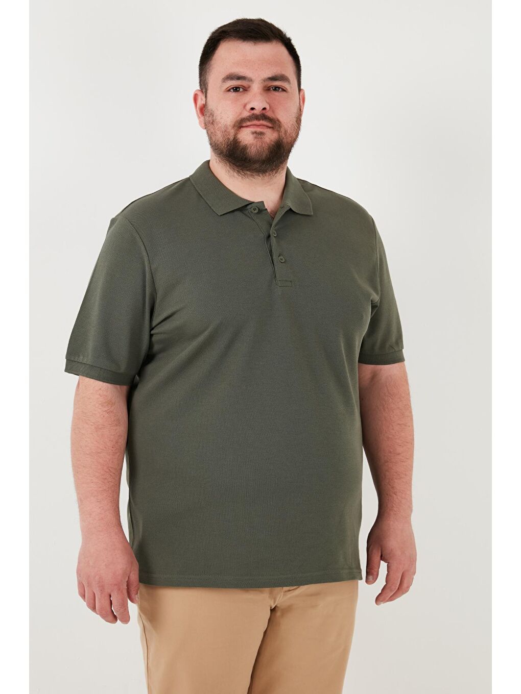 Haki Pamuklu Regular Fit Büyük Beden Polo Yaka Tişört Erkek POLO YAKA Tişört 5902127B-3