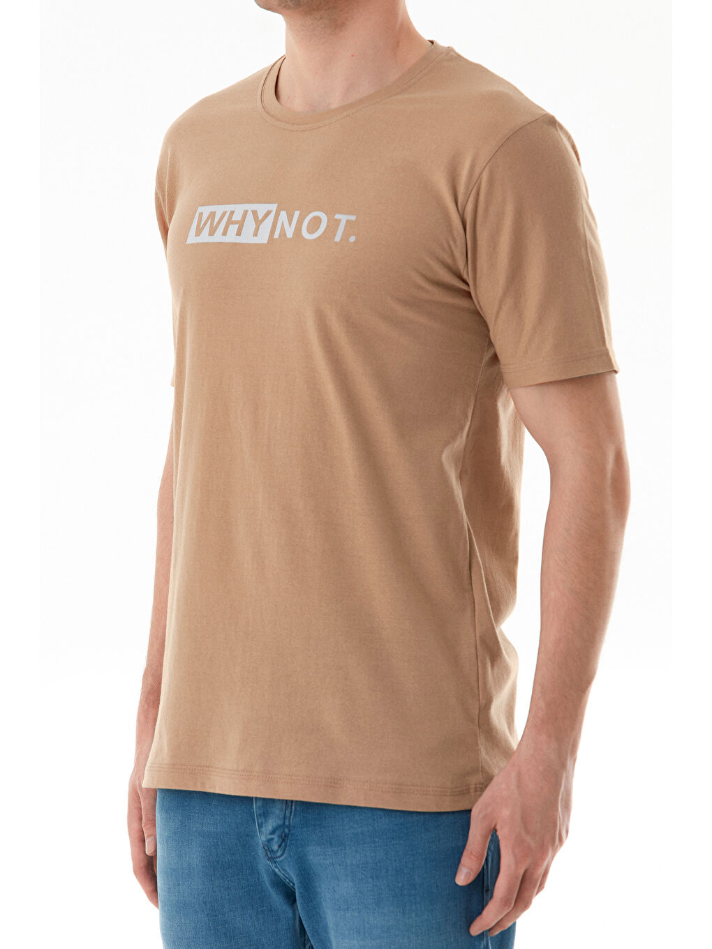 Kahverengi Why Not Yazı Baskılı Bisiklet Yaka Tişört-4