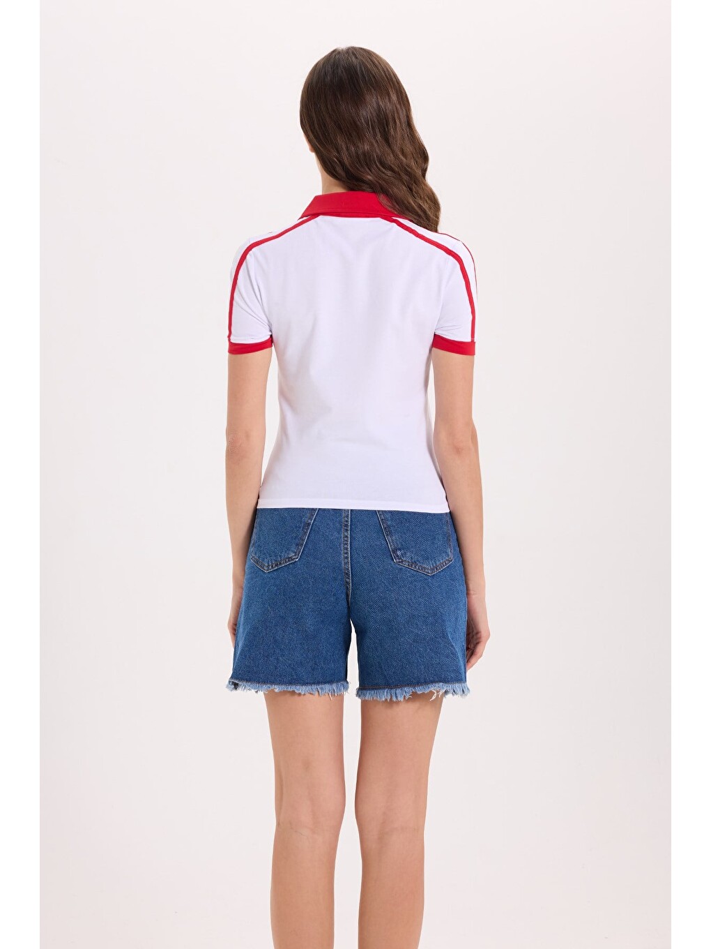 Kadın Slim Fit Dar Kesim Kısa Kollu Baskılı Omzu Şeritli V Yaka Beyaz Tişört Body-8