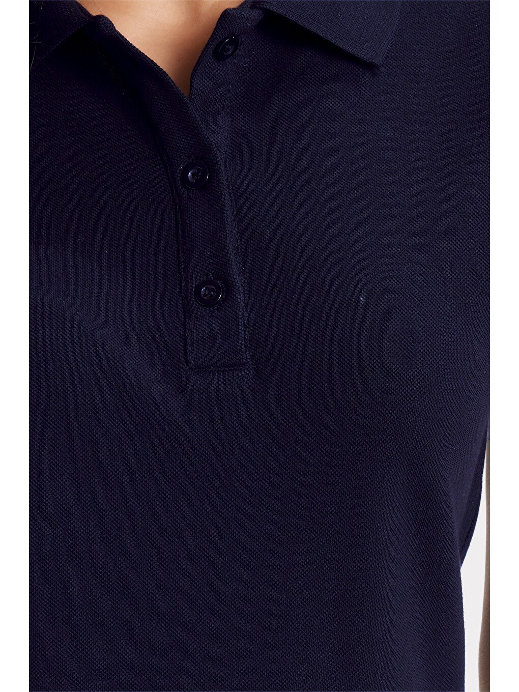 Kadın Slim Fit Dar Kesim %100 Pamuk Polo Yaka Lacivert Pike Tişört-6