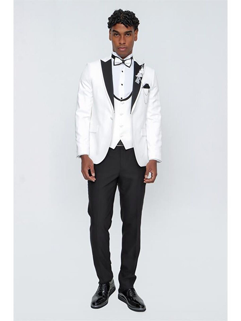 Kahverengi Açık Krem Armürlü Kırlangıç Yaka Astarlı Yelekli 6 Drop Slim Fit Smokin Damatlık 1001220206-1