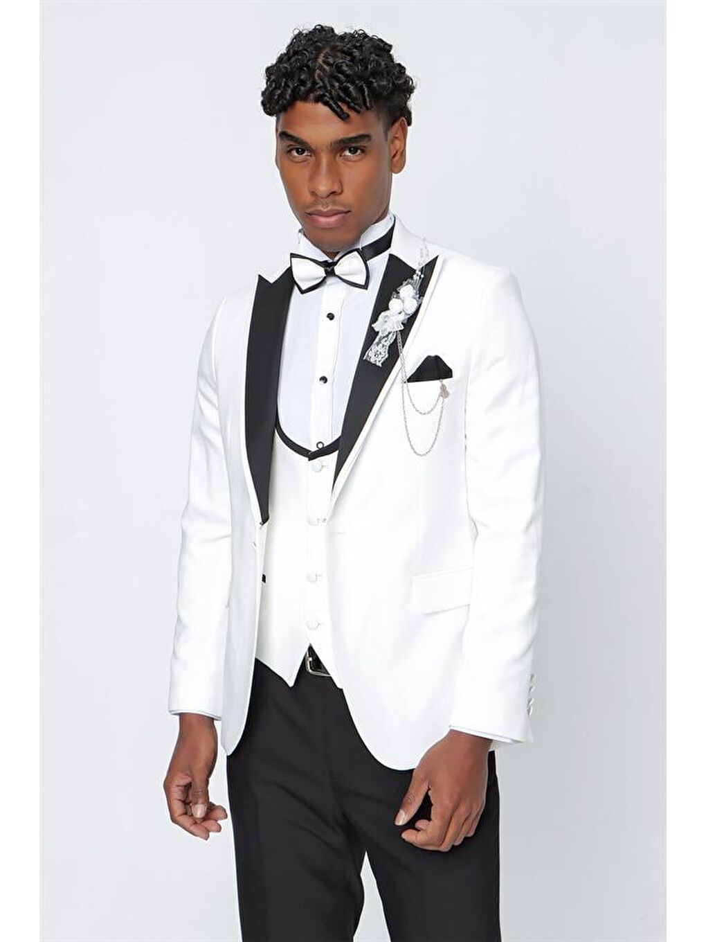 Kahverengi Açık Krem Armürlü Kırlangıç Yaka Astarlı Yelekli 6 Drop Slim Fit Smokin Damatlık 1001220206-2