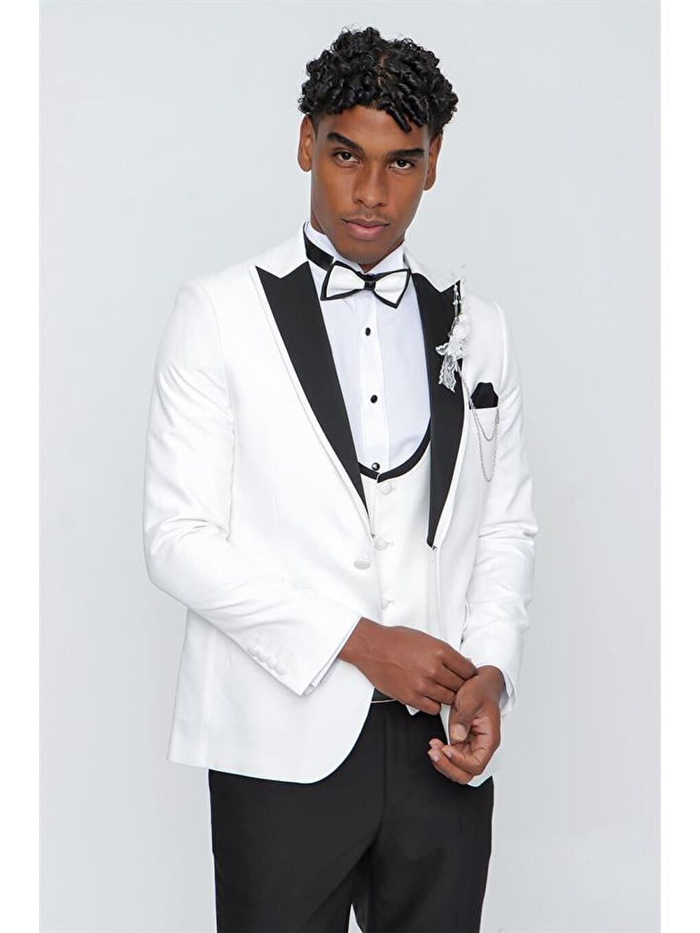 Kahverengi Açık Krem Armürlü Kırlangıç Yaka Astarlı Yelekli 6 Drop Slim Fit Smokin Damatlık 1001220206-3