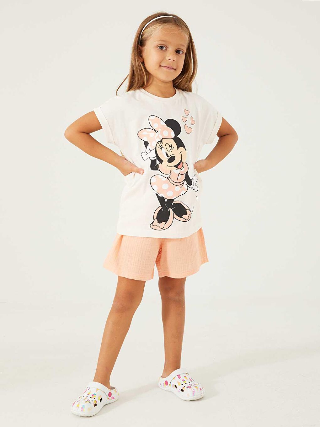 Pembe Minnie Mouse Kız Çocuk Şortlu Takım 9-14 Yaş Pudra