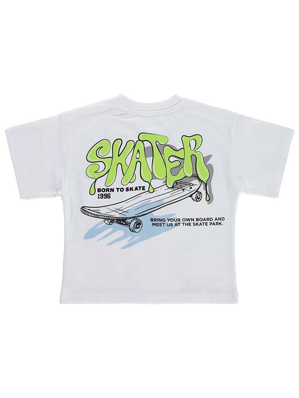 Boys Skater Sırt Baskılı 2-5 Yaş Tişört - Beyaz-1