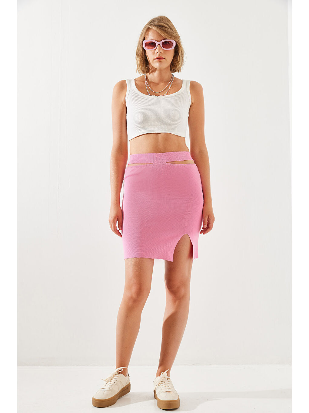 SHADE Pembe Kadın Bel Detaylı Yırtmaçlı Etek - 5