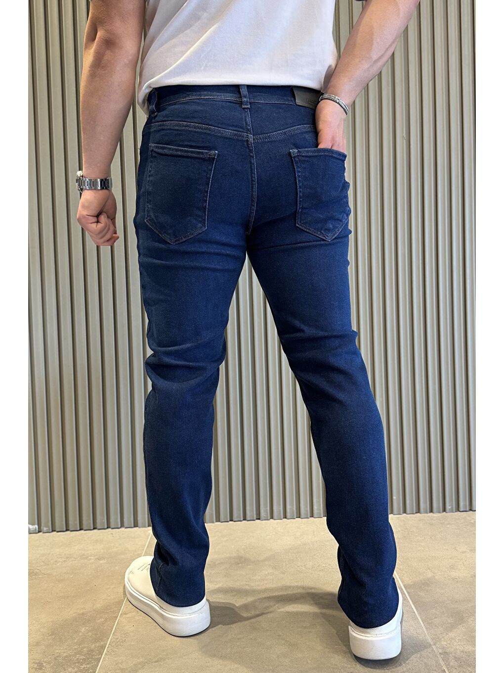 Lacivert Erkek Fermuarlı Elastanlı Jean Pantolon-2