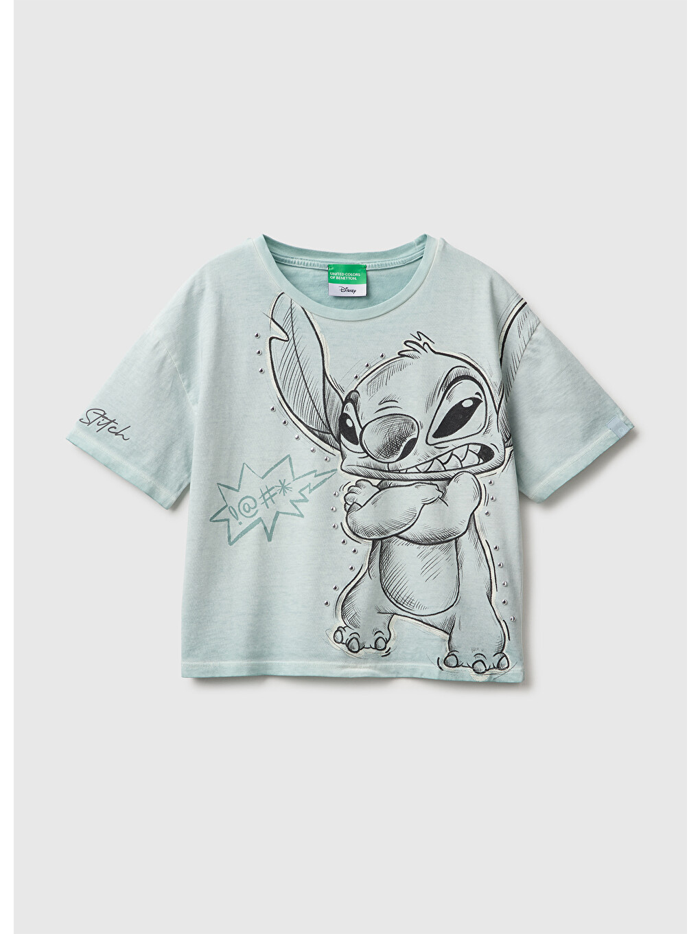 Kız Çocuk Açık Gri Lilo&stitch Baskılı Kısa Kollu Tişört