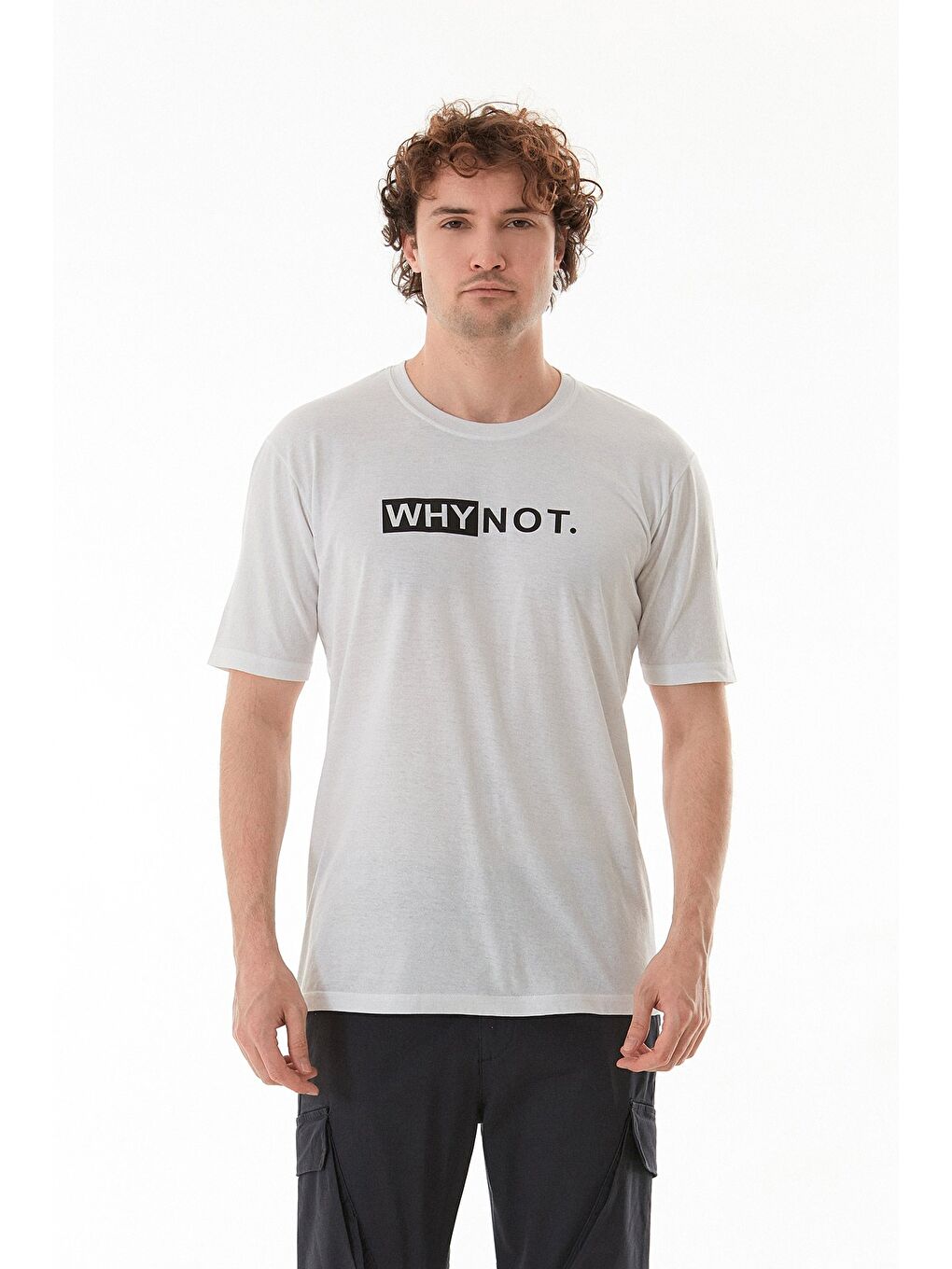 Beyaz Why Not Yazı Baskılı Bisiklet Yaka Tişört