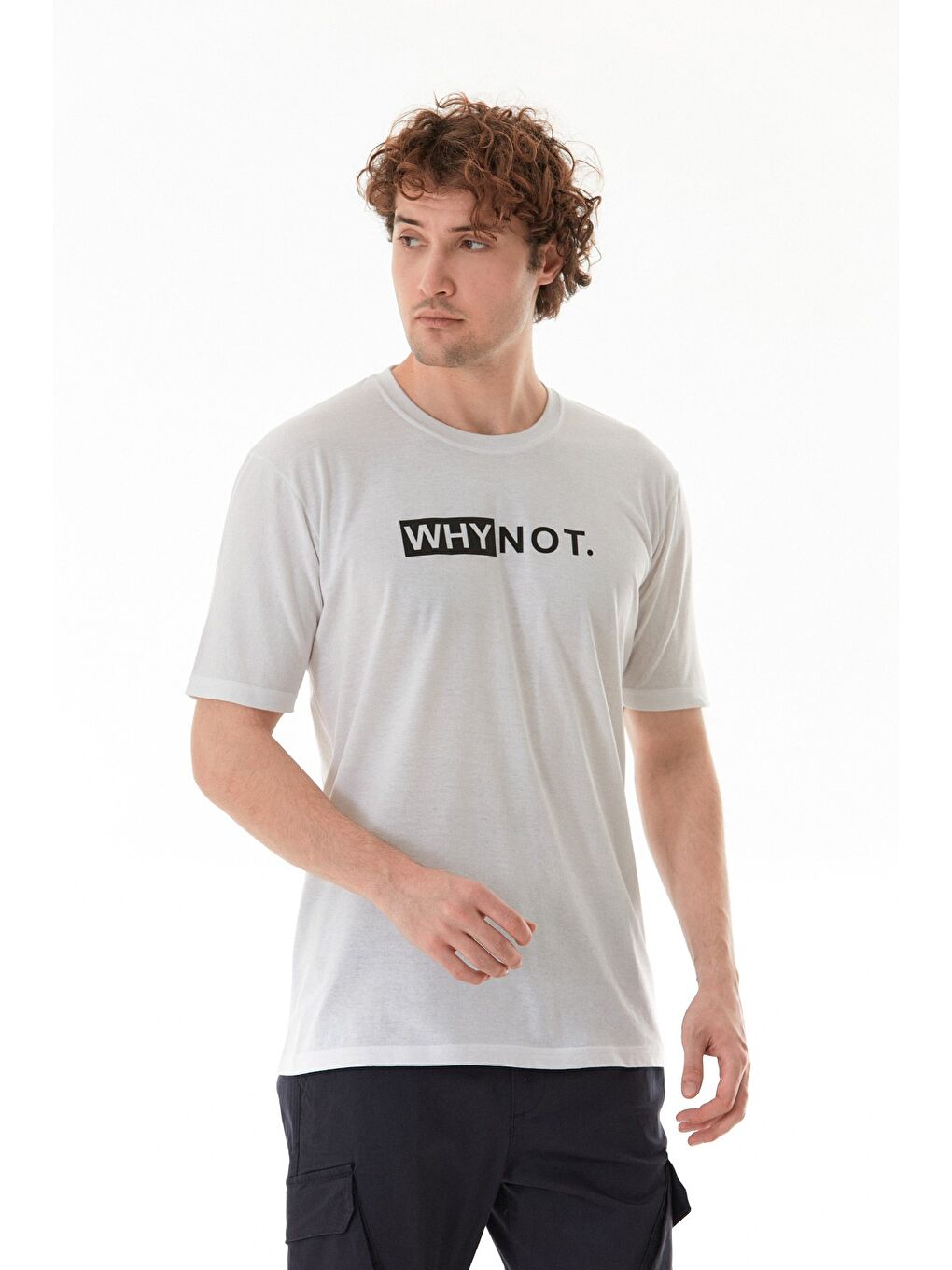 Beyaz Why Not Yazı Baskılı Bisiklet Yaka Tişört-1