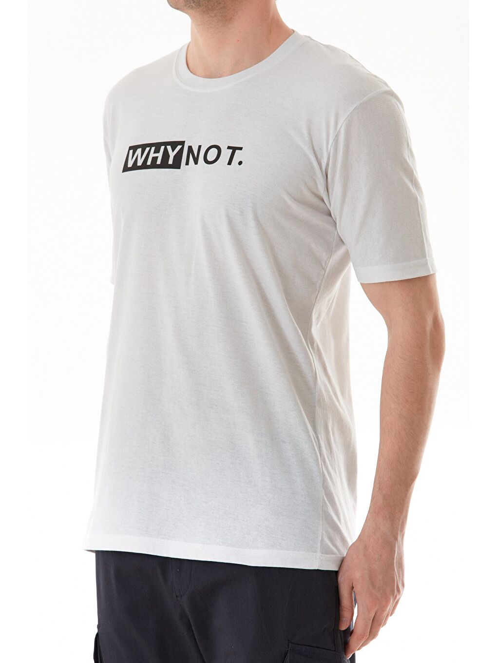 Beyaz Why Not Yazı Baskılı Bisiklet Yaka Tişört-4
