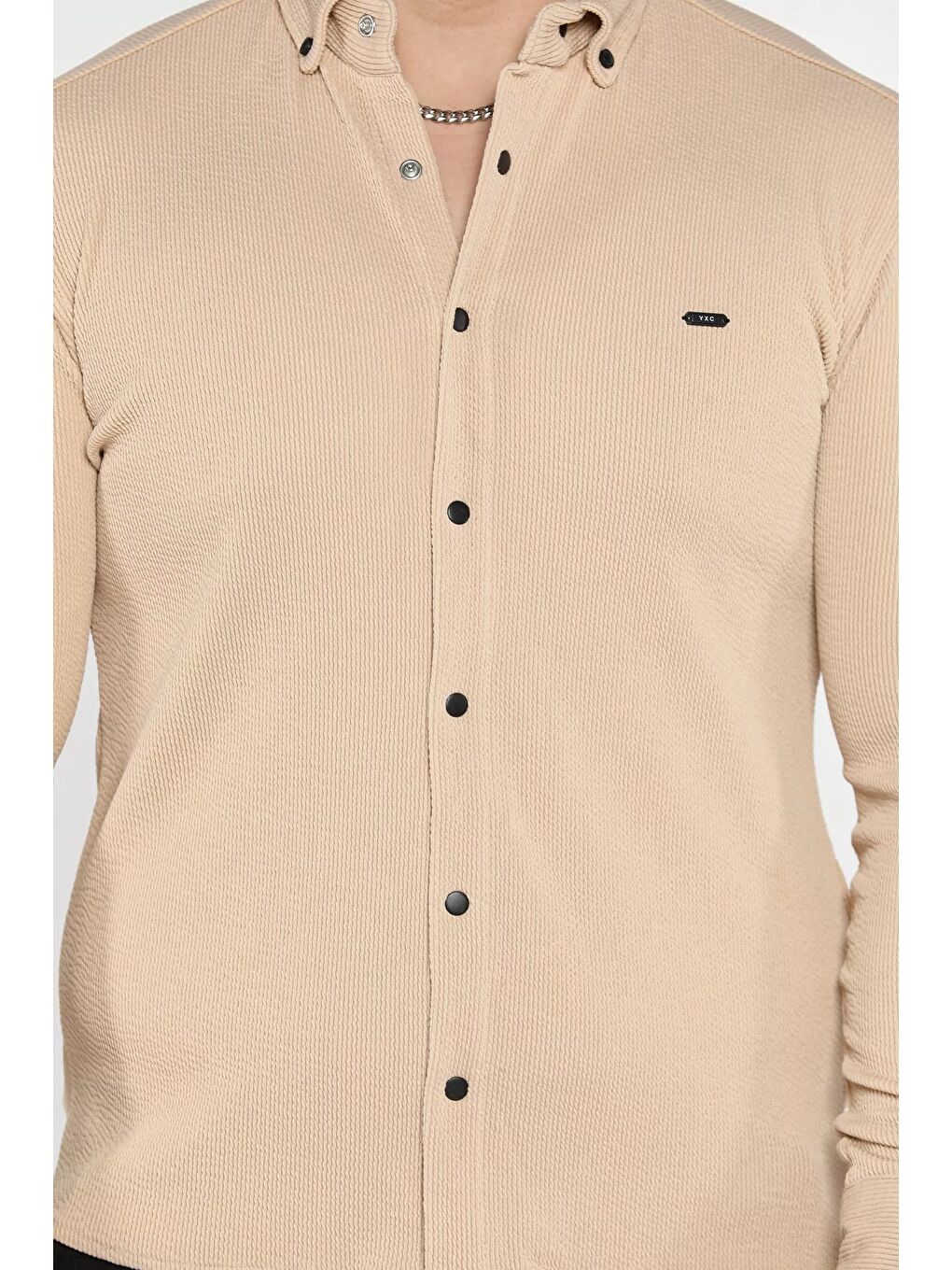 Bej Erkek Uzun Kol Elastanlı Gömlek-3
