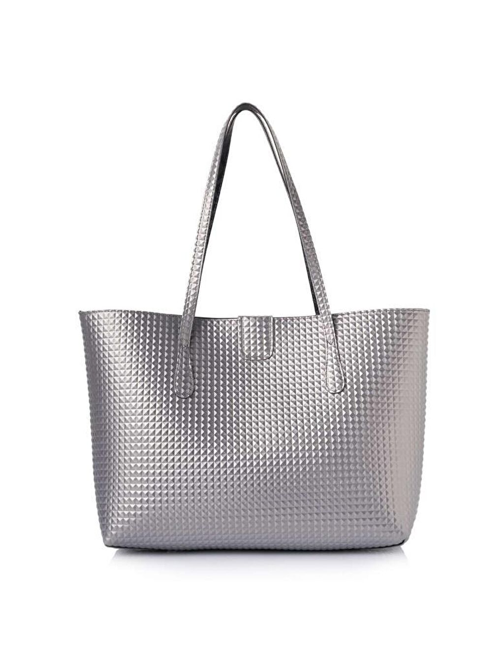 Gri Kadın Büyük Suni Deri Tote Omuz Çantası-1