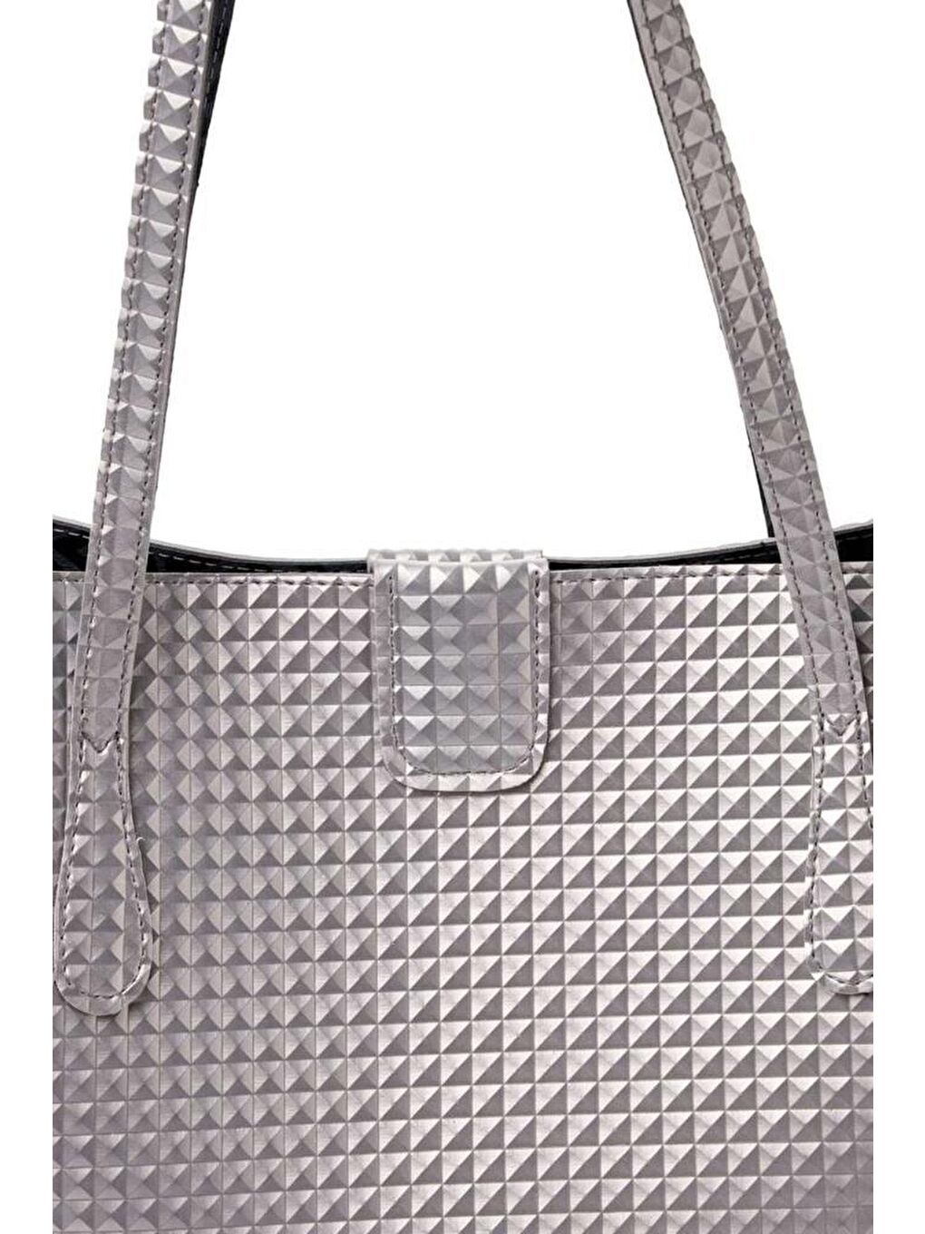 Gri Kadın Büyük Suni Deri Tote Omuz Çantası-3