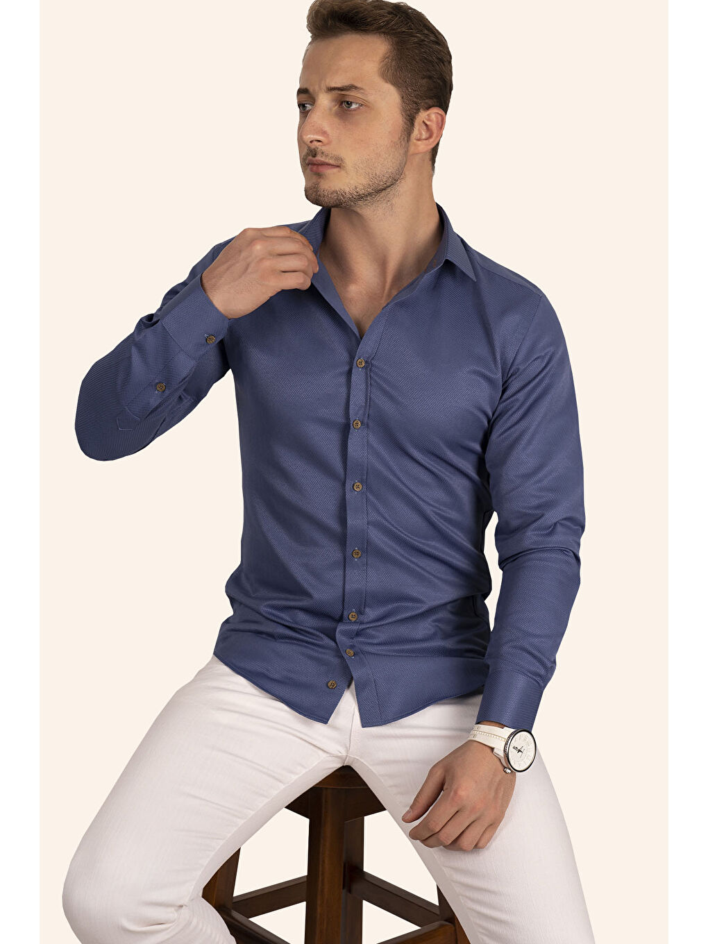 İndigo indigo Kahve Düğmeli Slimfit Erkek Gömlek-1
