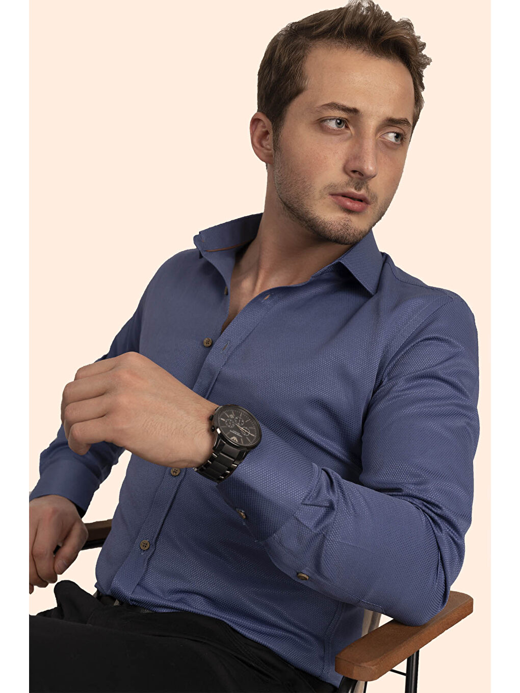 İndigo indigo Kahve Düğmeli Slimfit Erkek Gömlek-4