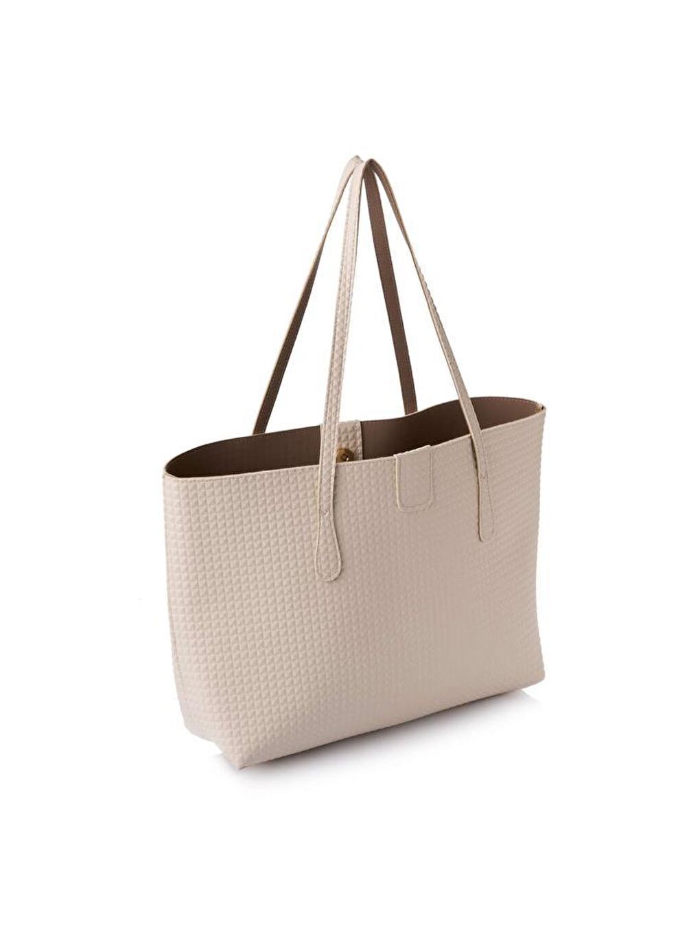 Ekru Kadın Büyük Suni Deri Tote Omuz Çantası