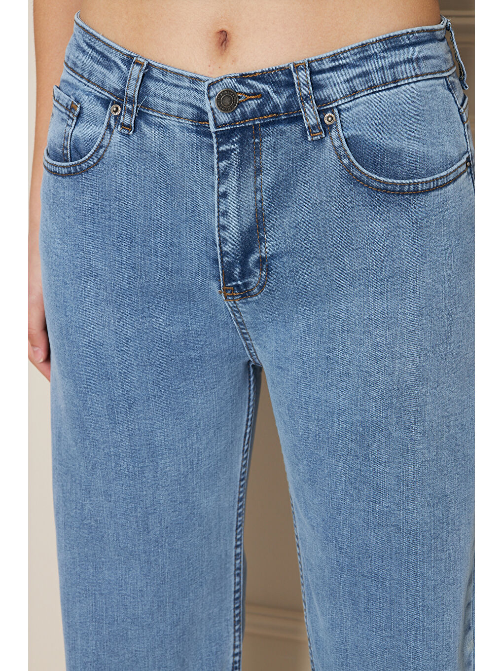 Kadın Bol Paça Yüksek Bel Baggy Mavi Jean Pantolon-4