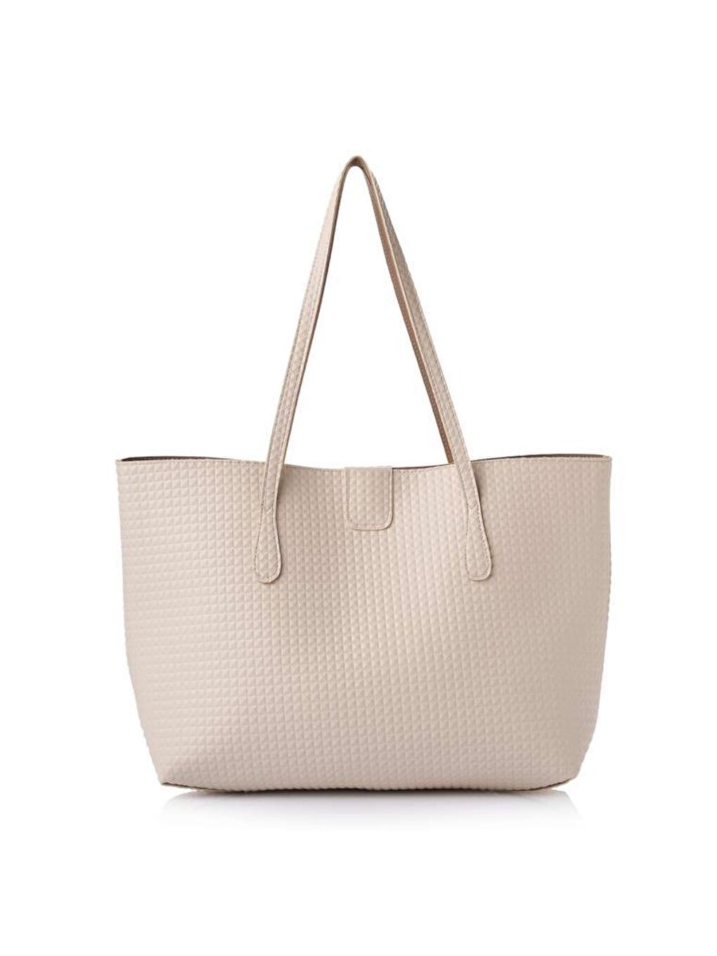 Ekru Kadın Büyük Suni Deri Tote Omuz Çantası-1