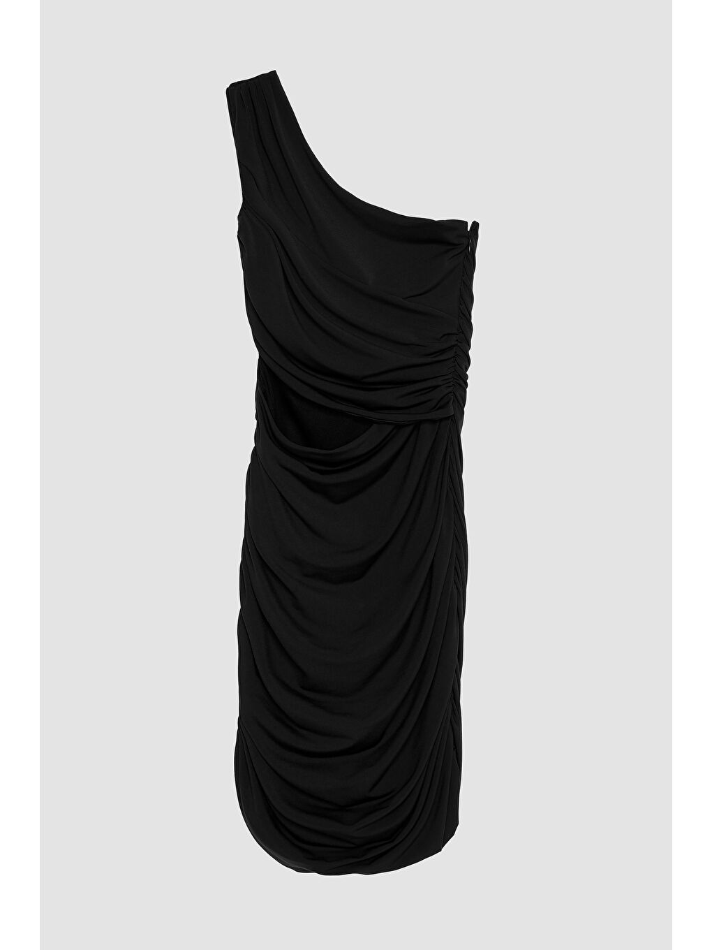 Drape Detaylı Tek Omuz Cut Out Mini Elbise Siyah-1