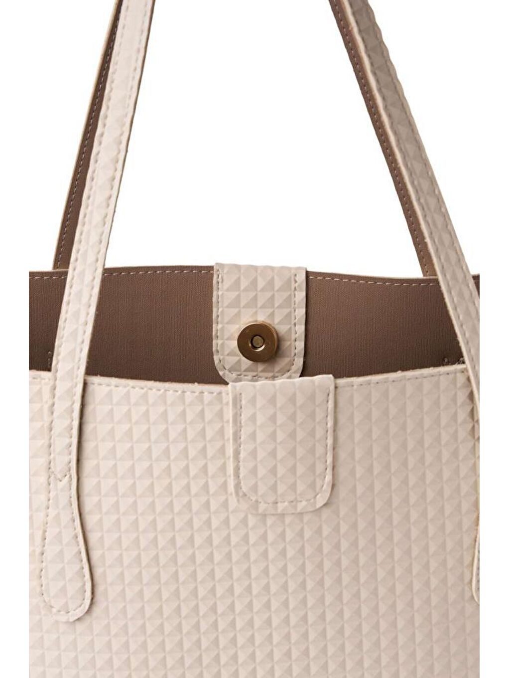 Ekru Kadın Büyük Suni Deri Tote Omuz Çantası-2