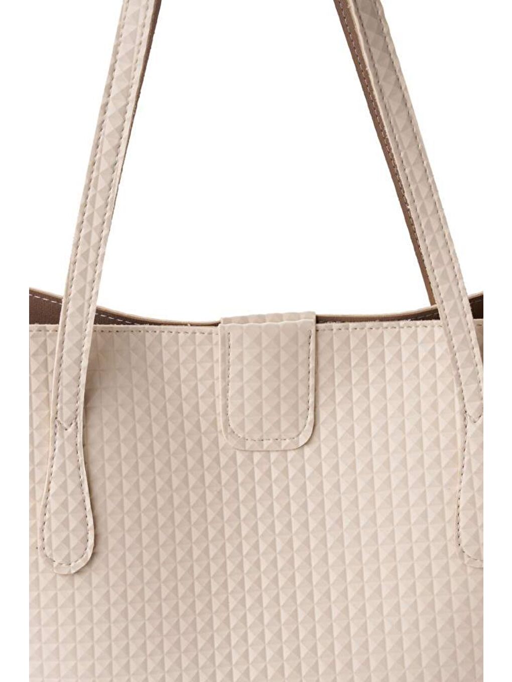 Ekru Kadın Büyük Suni Deri Tote Omuz Çantası-3