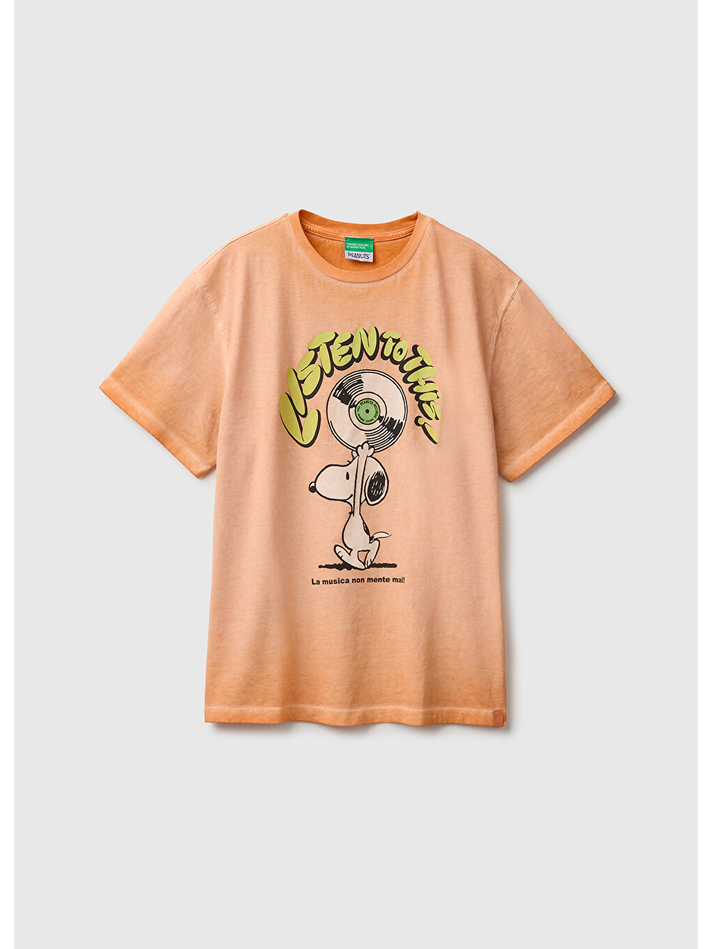 Erkek Çocuk Turuncu Önü Snoopy Baskılı Oversize Tişört