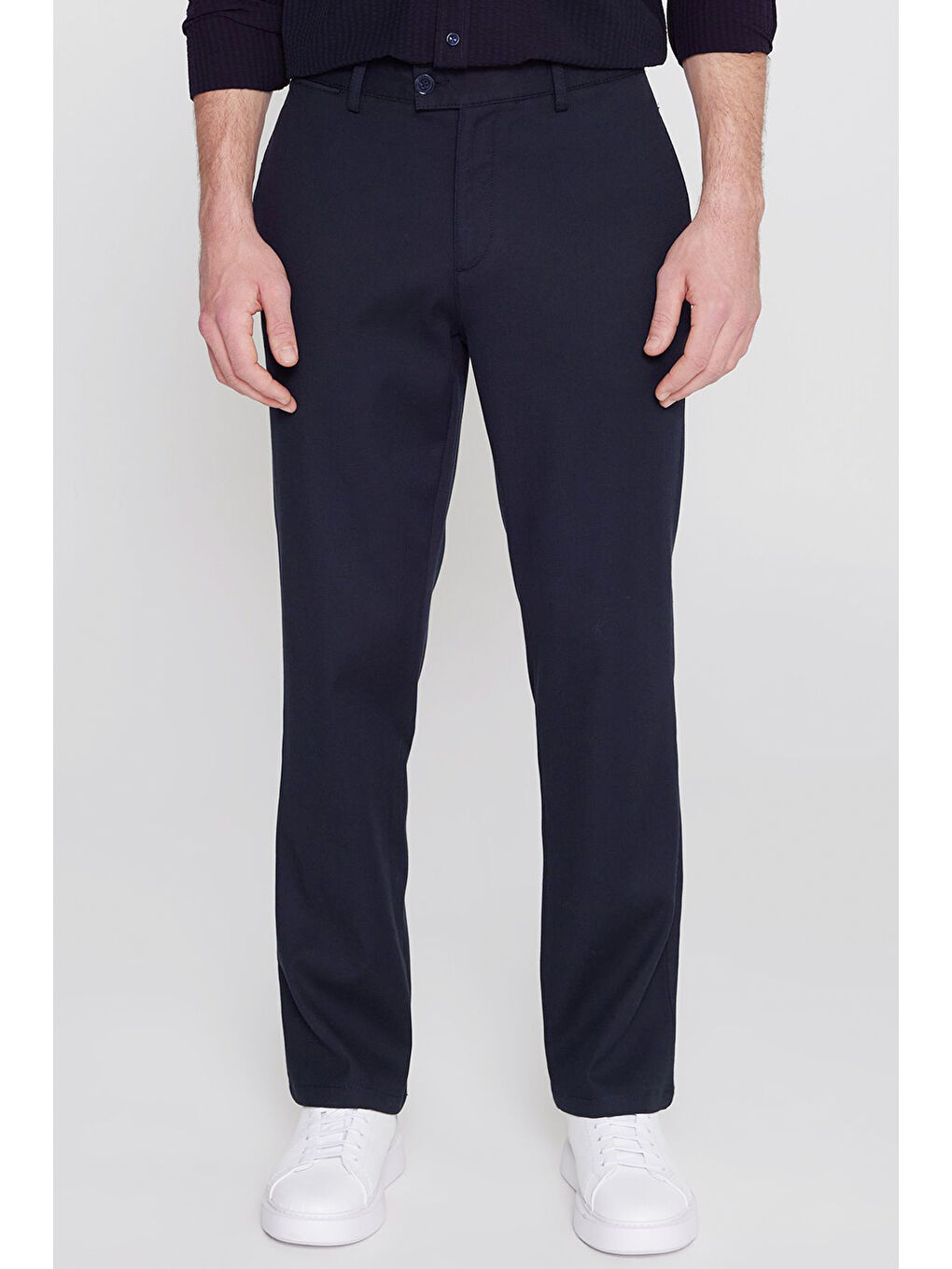 Erkek Lacivert Regular Fit Normal Kesim Yan Cepli Armürlü Casual Pantolon-1