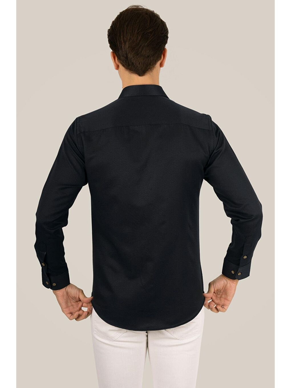 Siyah Kahve Düğmeli Slimfit Erkek Gömlek-6