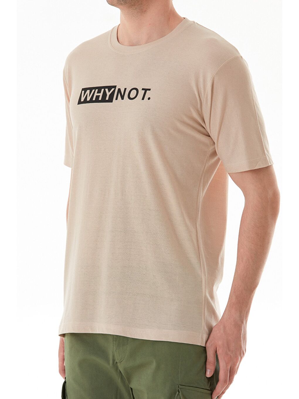 Bej Why Not Yazı Baskılı Bisiklet Yaka Tişört-3