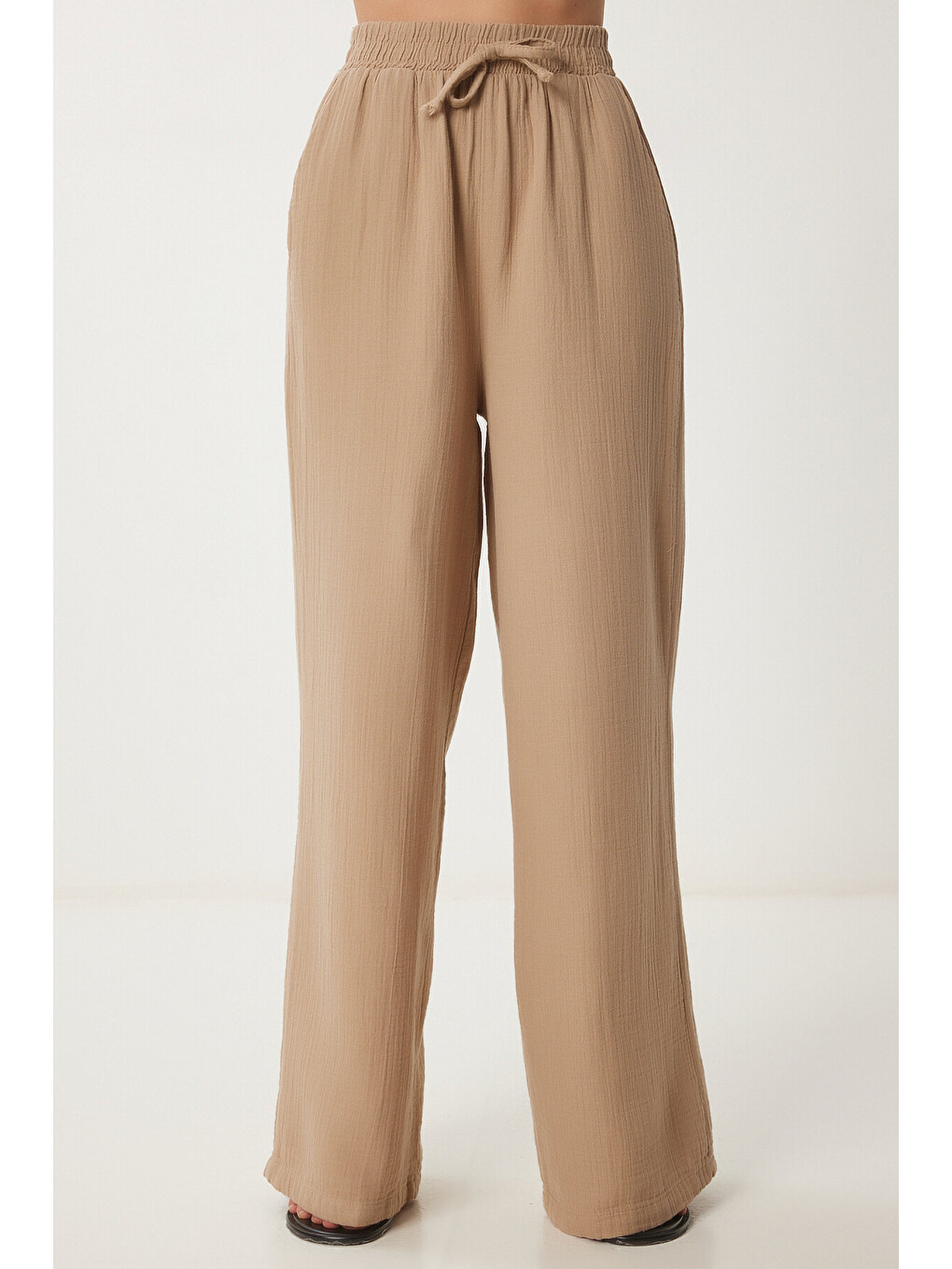 Kahverengi Müslin Palazzo Pantolon Bisküvi Lmx0008-2
