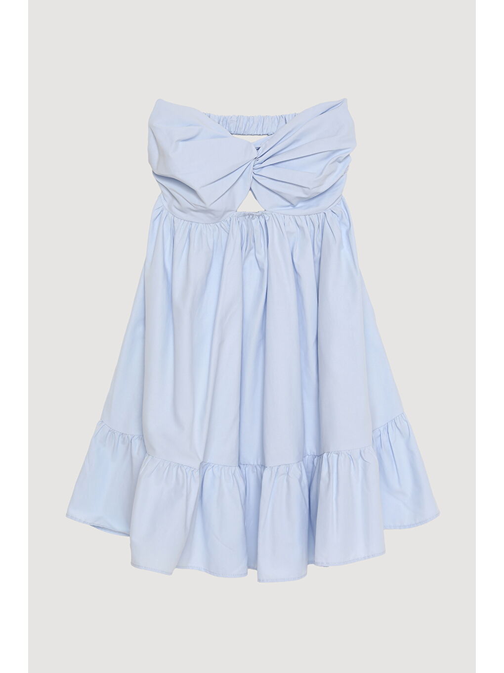 Önü Düğüm Detaylı Sırt Dekolteli Straplez Mini Elbise Mavi-1