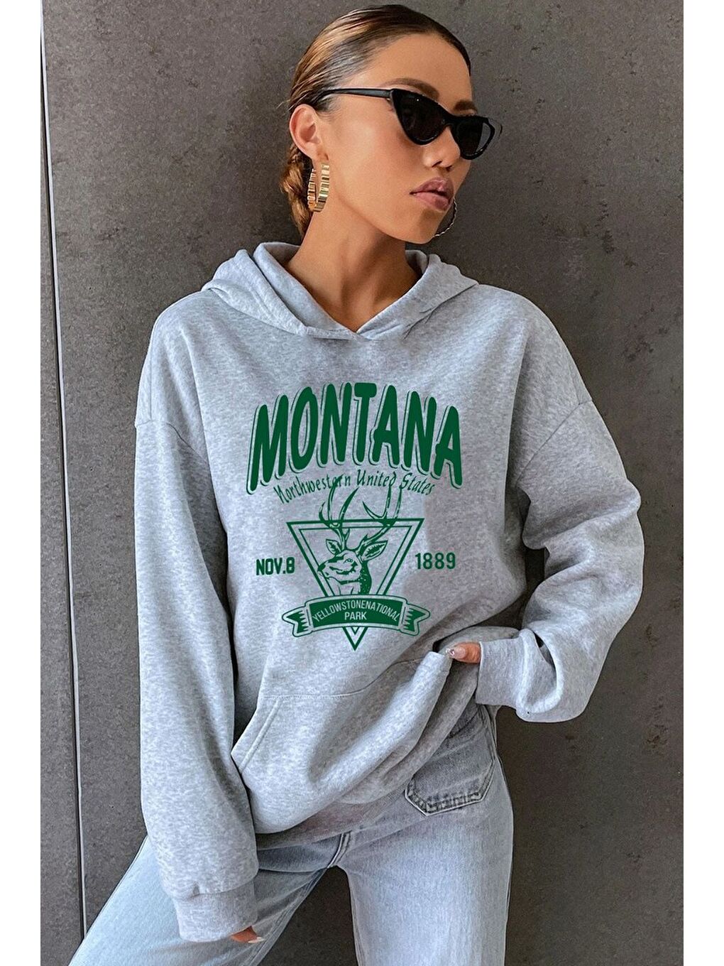 uyguntarz Gri Unisex Montana Baskılı Sweatshirt