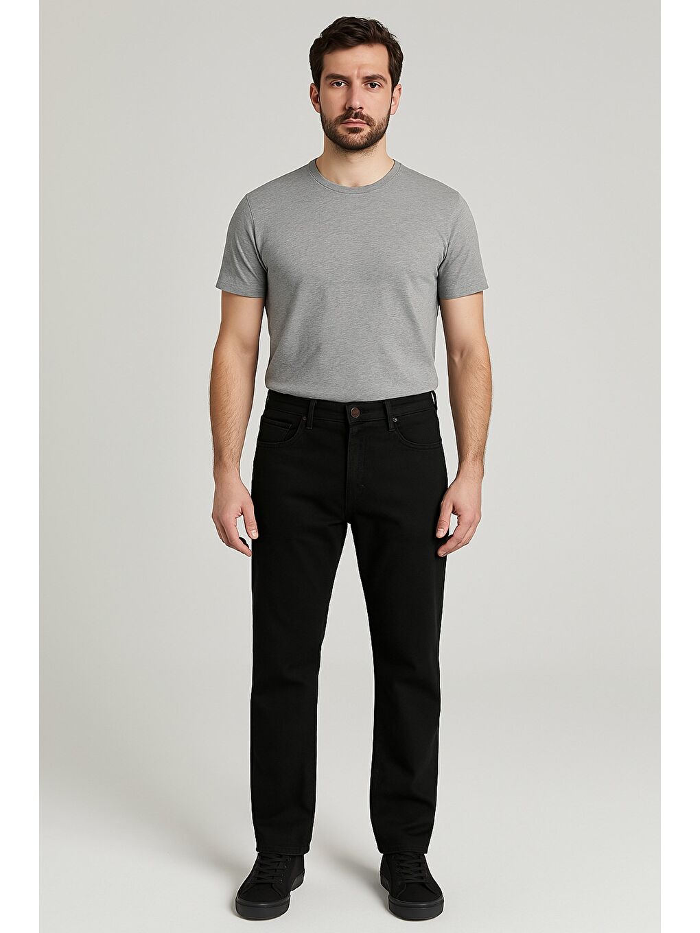 Siyah Erkek Fermuarlı Elastanlı Jean Pantolon-1