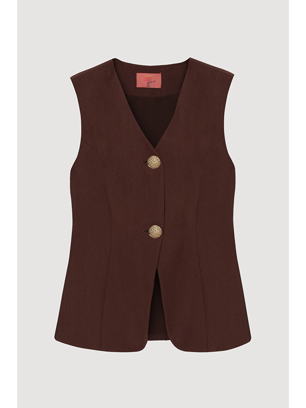 Çift Düğmeli V Yaka Yelek Ceket Kahverengi-1