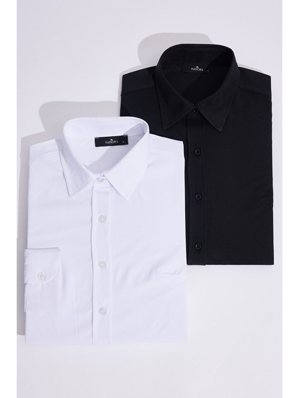 Karışık Kadın 2'li Paket Siyah-beyaz Slim Fit Dar Kesim Uzun Kollu Pamuklu Vücuda Oturan Dokulu Basic Gömlek