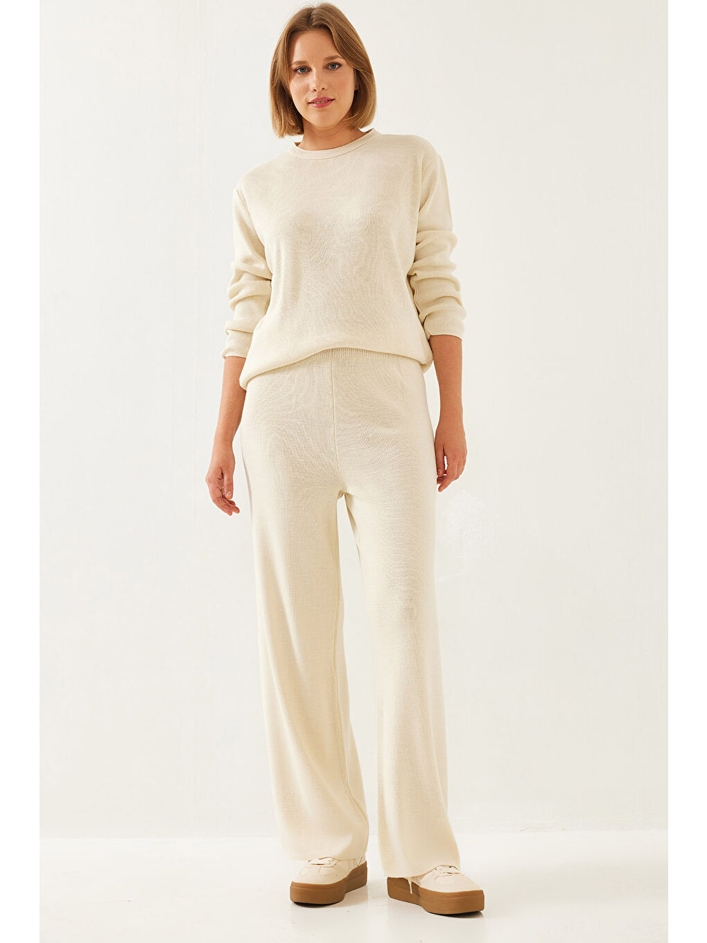 Ekru Kadın Triko Alt-Üst Takım