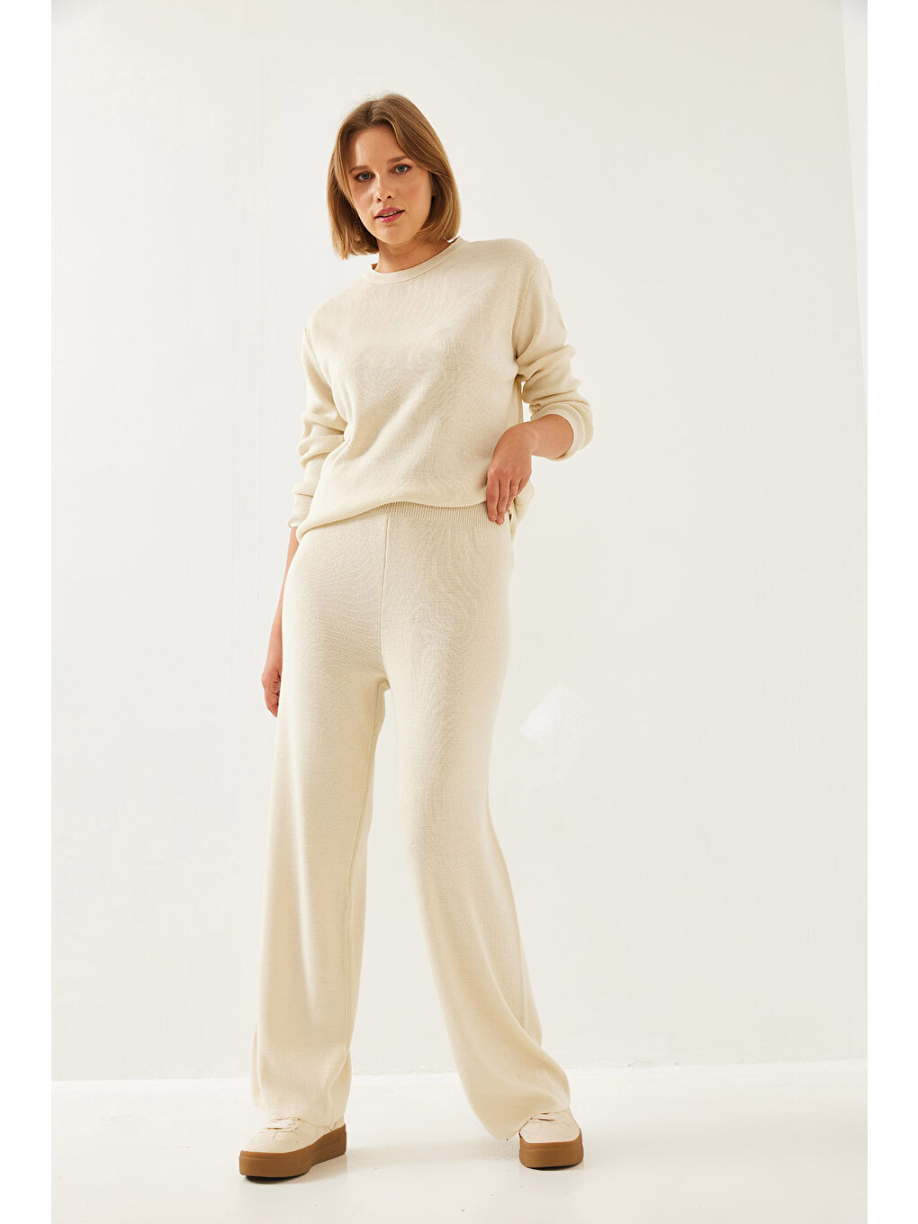 Ekru Kadın Triko Alt-Üst Takım-1