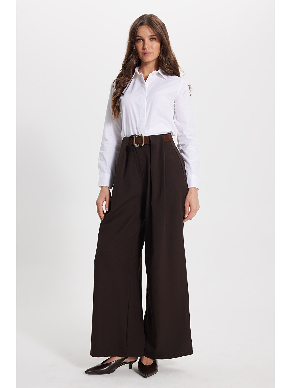 Kadın Slim Fit Dar Kesim %100 Pamuk Spor Yaka Gizli Pat Uzun Kollu Düz Oxford Beyaz Gömlek-5