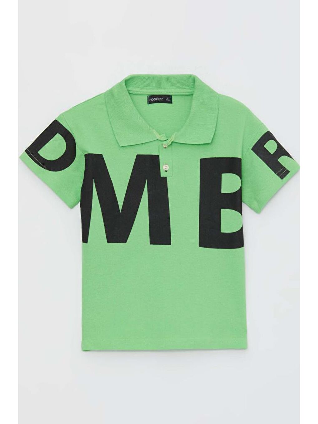 Erkek Çocuk Yazı Baskılı Yakada Düğme Detaylı Yeşil Şortlu Takım-1