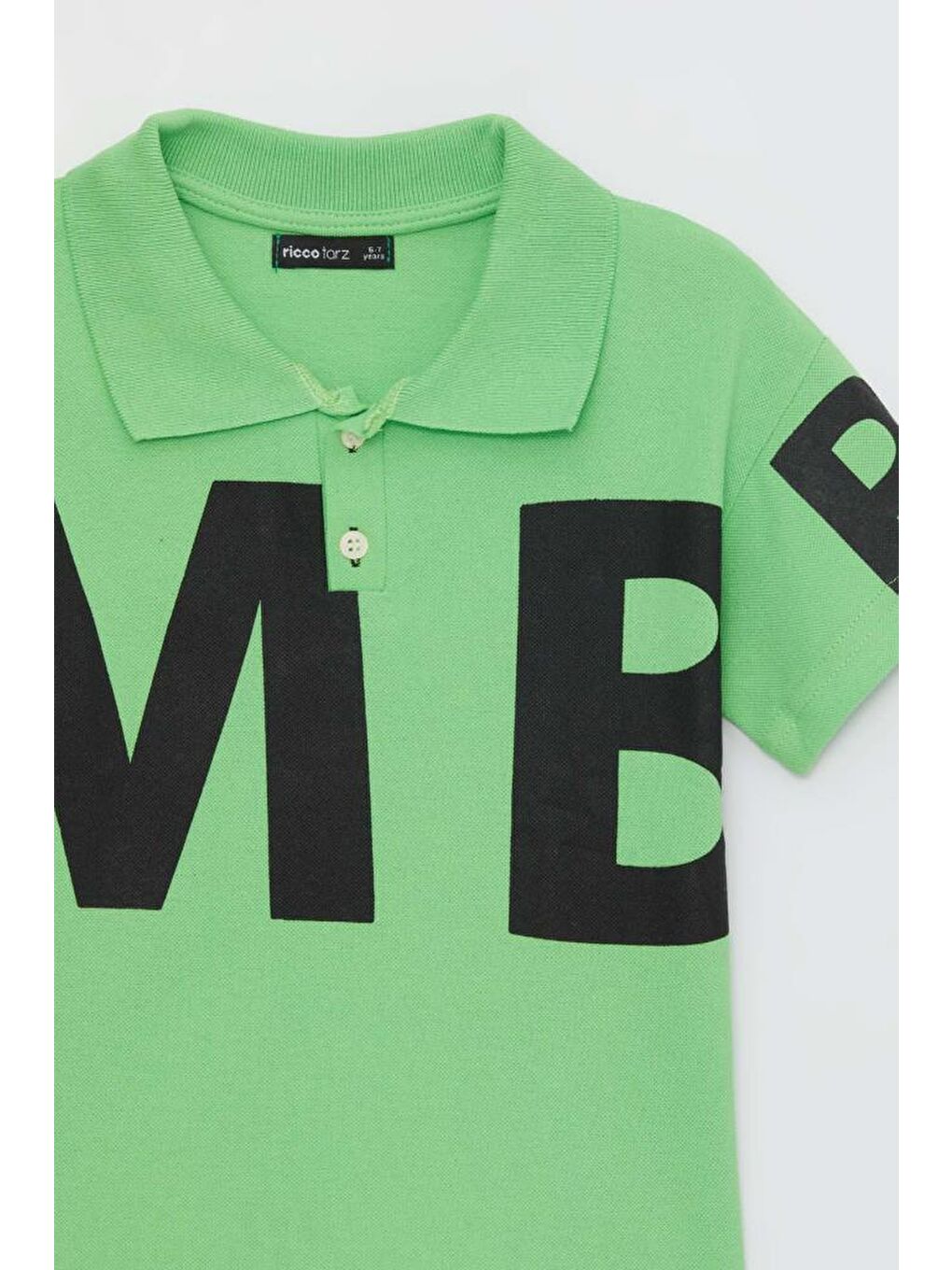 Erkek Çocuk Yazı Baskılı Yakada Düğme Detaylı Yeşil Şortlu Takım-2