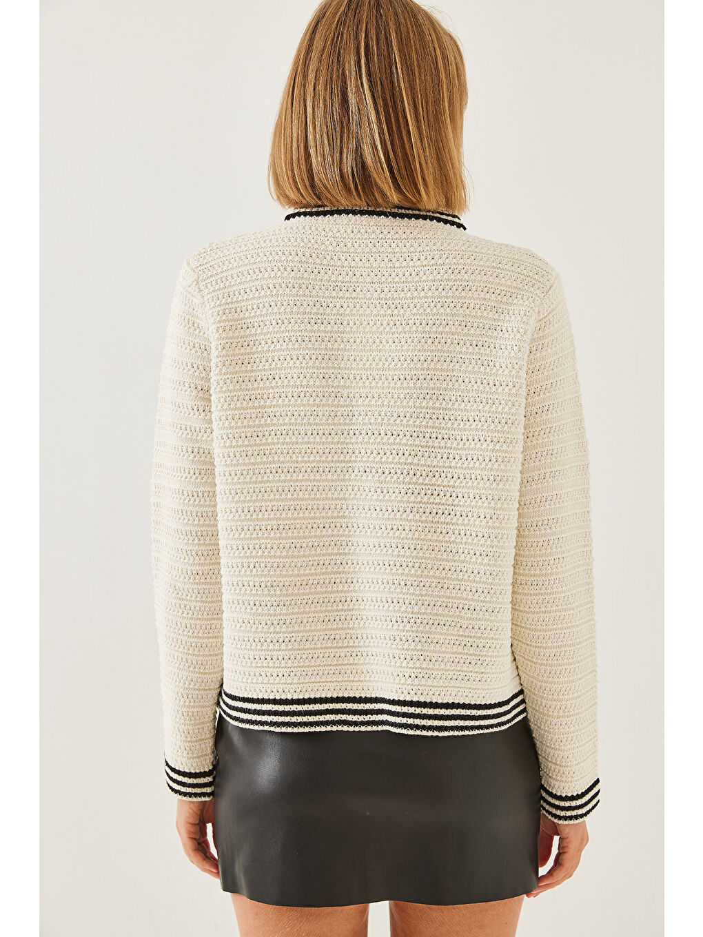 Lila Kadın Düğmeli Cep Detaylı Triko Hırka-1