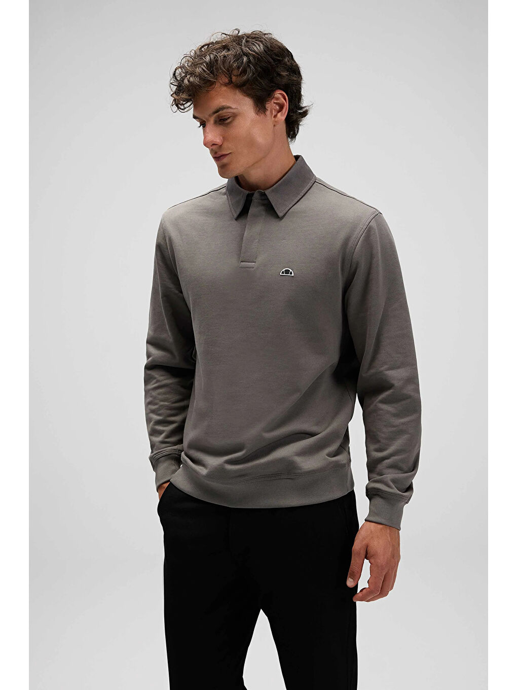 Antrasit Logolu Pamuklu Regular Fit Düğmeli Polo Yaka Sweat EM607-ANT