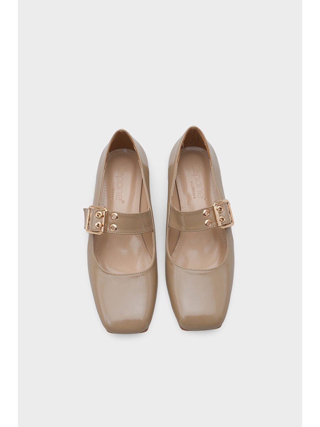 Bej Keri Küt Burunlu Kısa Topuklu Bantlı Kadın Ayakkabı-2